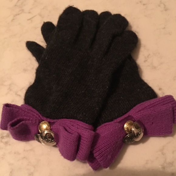 Coach Dark Gray and Purple Knit Gloves with Charms